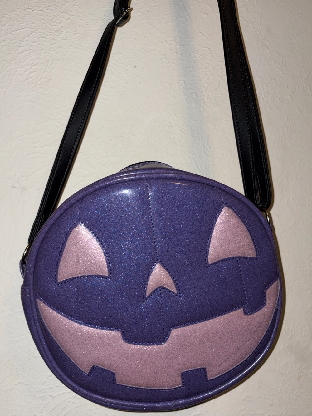 Purple Glitter Jack-O'-Lantern Crossbody Bag
